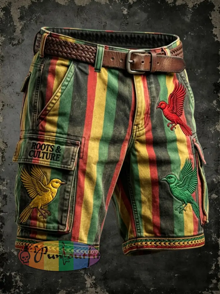 Men’s Retro Reggae-Print Casual Work Shorts - As picture · S