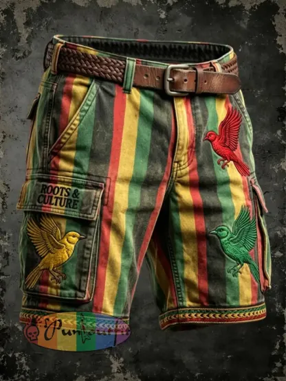 Men’s Retro Reggae-Print Casual Work Shorts - As picture · S