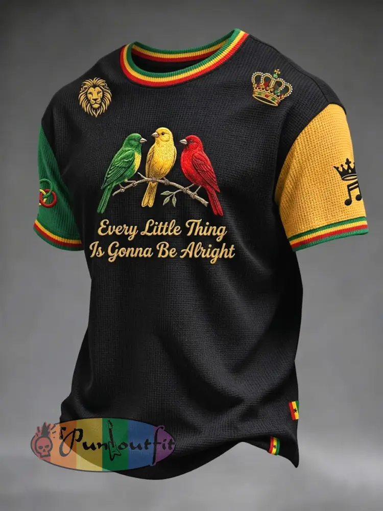 Vintage Every Little Thing Is Gonna Be Alright Casual Waffle-Weave T-Shirt - As picture · S