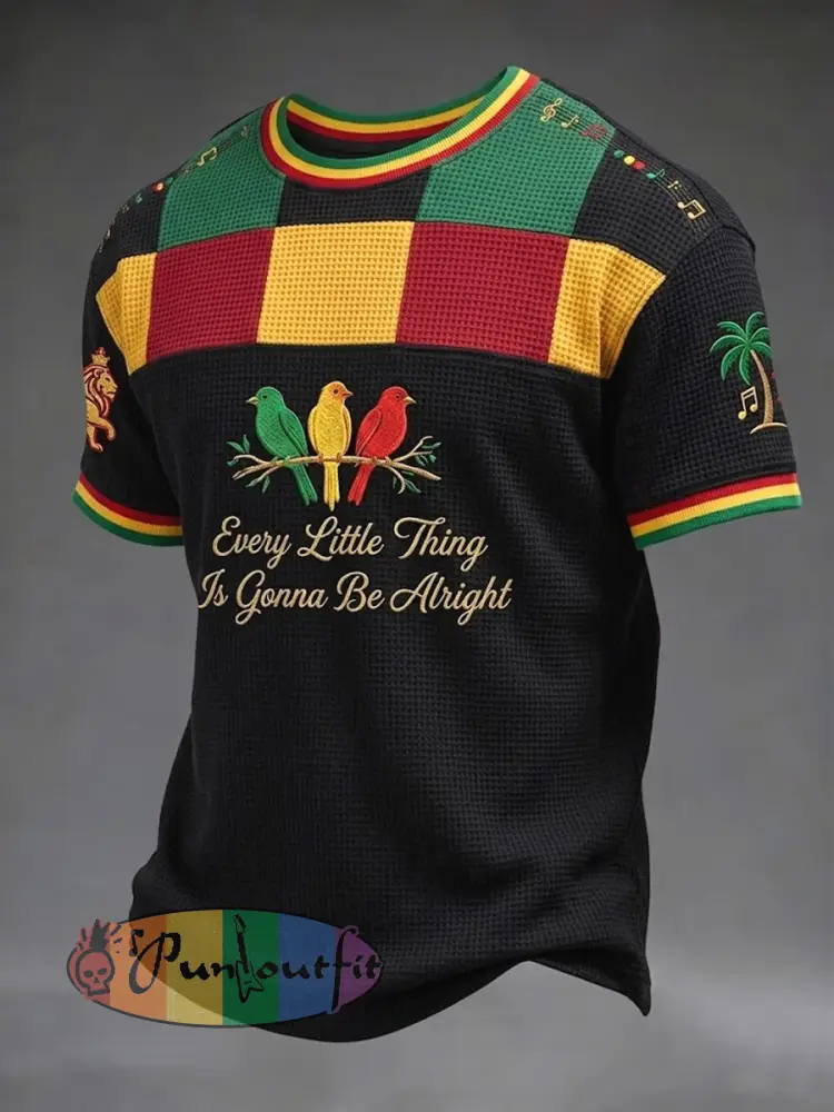 Retro Reggae Geometric Casual Waffle-Weave T-Shirt - As picture · S