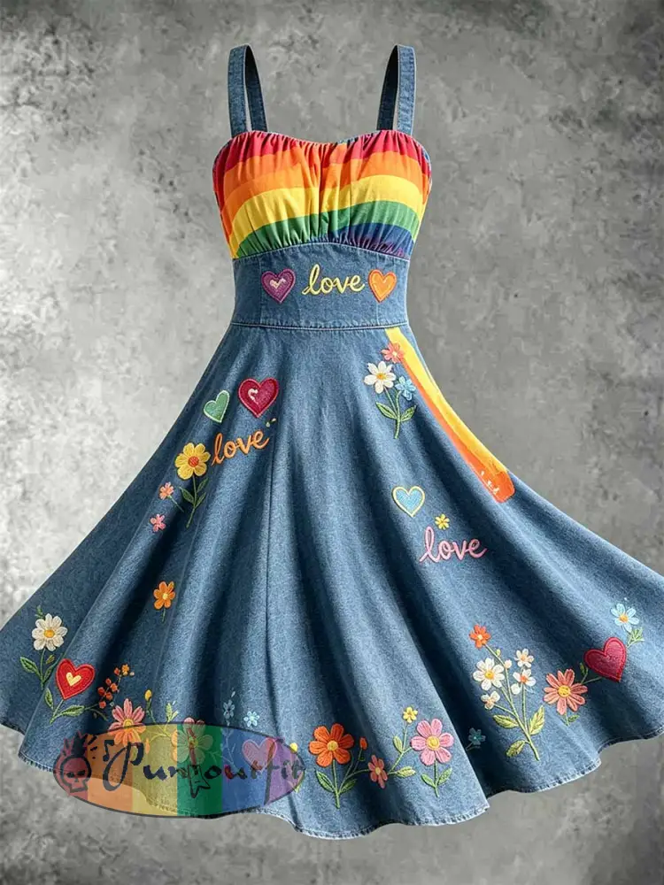 Women’s Fashion Rainbow Pride Month Print Casual Dress - As picture · S