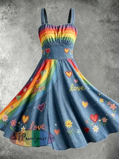 Women’s Fashion Rainbow Pride Month Print Casual Dress - As picture · S