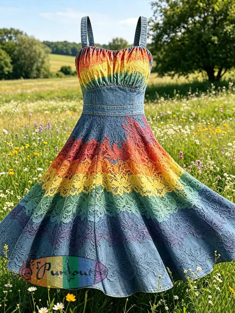 Women’s Fashion Rainbow Pride Month Print Casual Dress - As picture · S