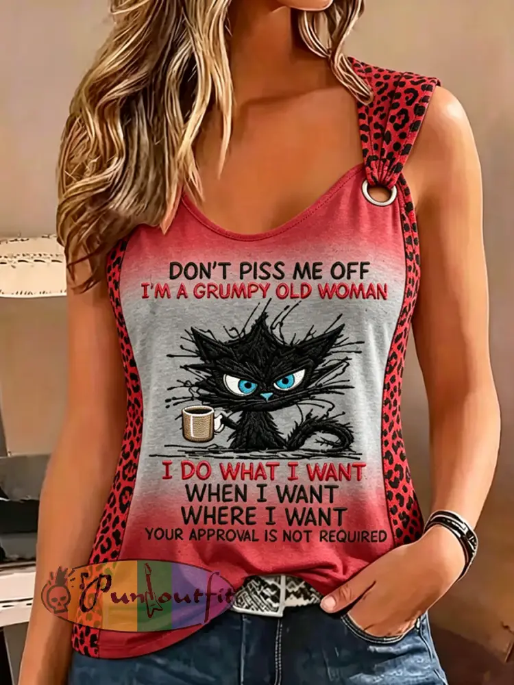 Women’s Retro Old Fuckers Club Print Sleeveless Tank Top - Red · S
