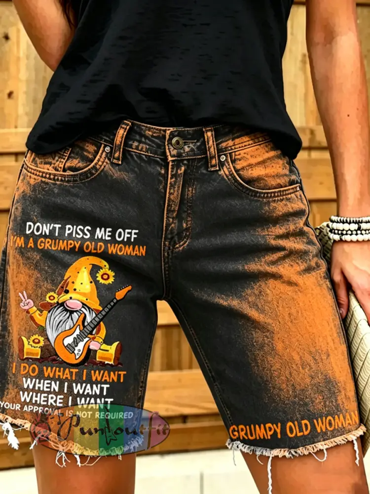 Women’s Old Fuckers Club Art Printed Short Jeans - Black · S