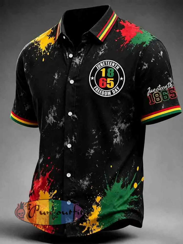 Men’s Juneteenth 1865 Print Casual Short Sleeve Shirt - Black · S