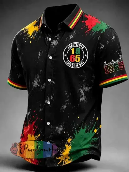 Men’s Juneteenth 1865 Print Casual Short Sleeve Shirt - Black · S
