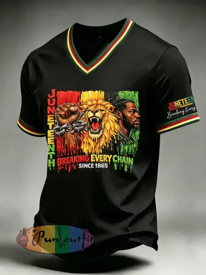 Men’s Juneteenth 1865 Print Casual V-neck Short Sleeve T-shirt - Black · S