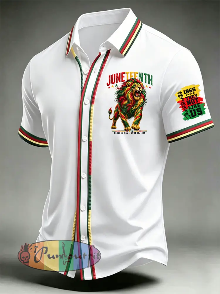 Men’s Juneteenth They Not Like Us Since 1865 Print Casual Short Sleeve Shirt - White · S