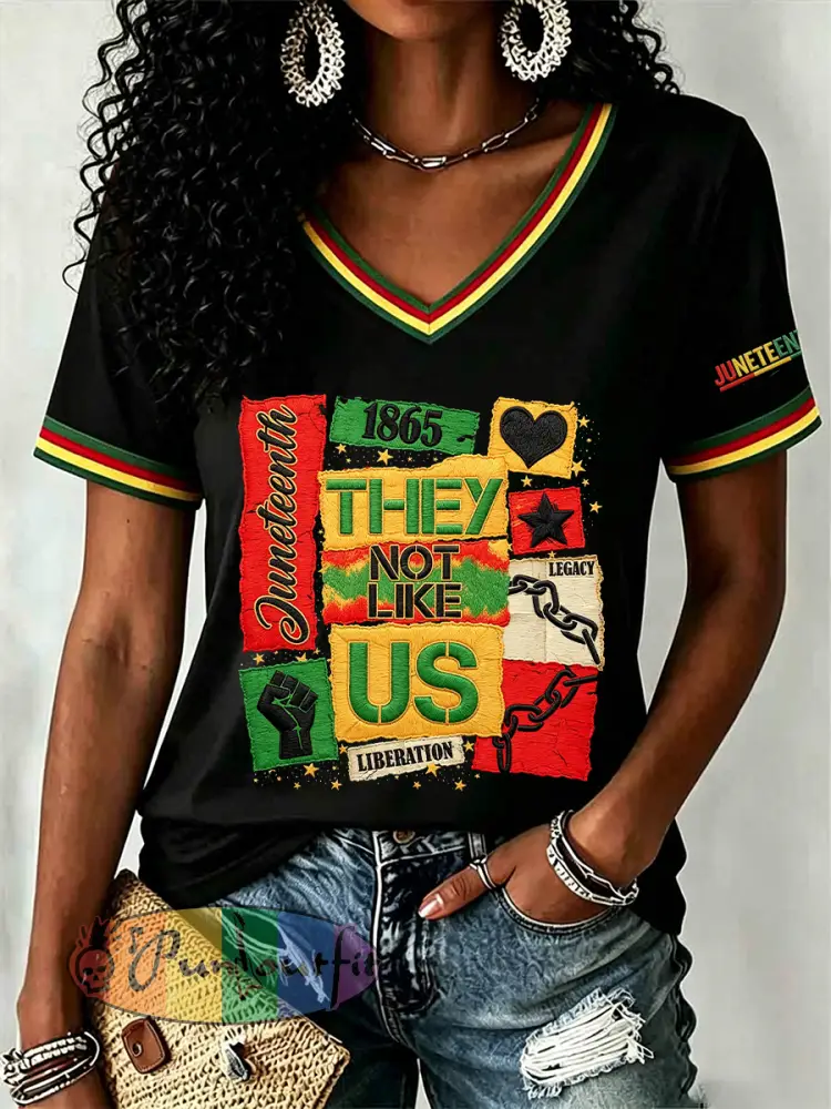 Women’s Juneteenth They Not Like Us Since 1865 Print Casual Short Sleeve T-shirt - Black · S