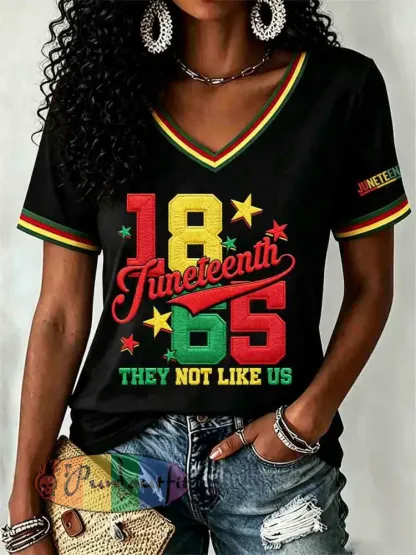 Women’s Juneteenth They Not Like Us Since 1865 Print Casual Short Sleeve T-shirt - Black · S