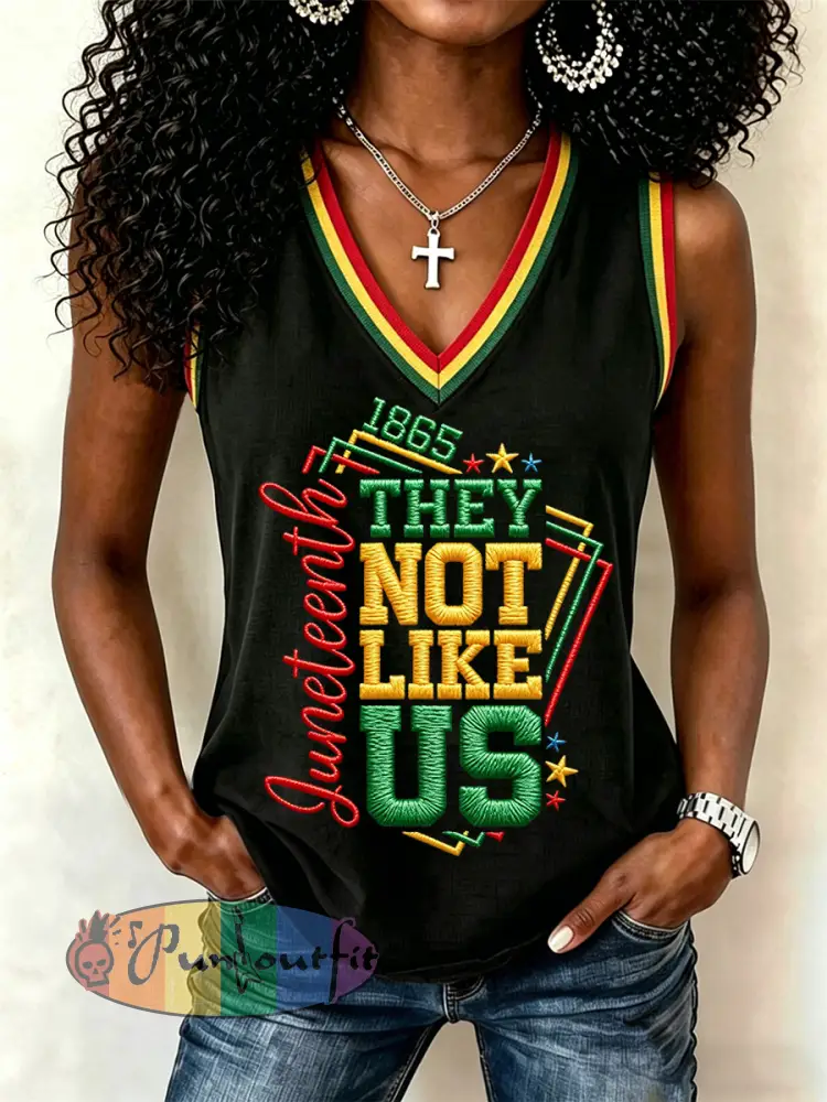 Women’s Juneteenth They Not Like Us Since 1865 Print Casual V-Neck Vests - Black · S
