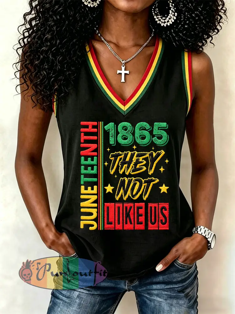 Women’s Juneteenth They Not Like Us Since 1865 Print Casual V-Neck Vests - Black · S