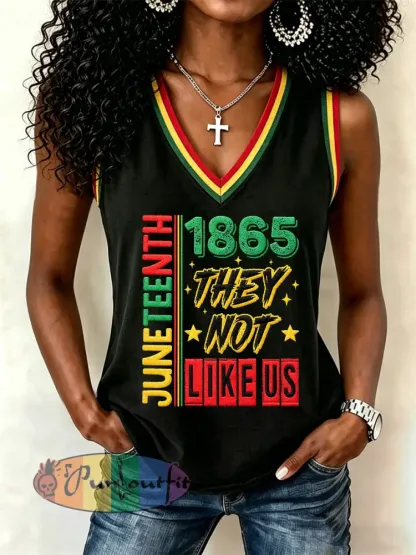 Women’s Juneteenth They Not Like Us Since 1865 Print Casual V-Neck Vests - Black · S