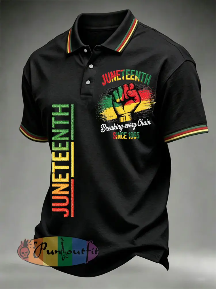 Men’s Juneteenth Breaking Every Chain Since 1865 Print Casual Polo - Black · S