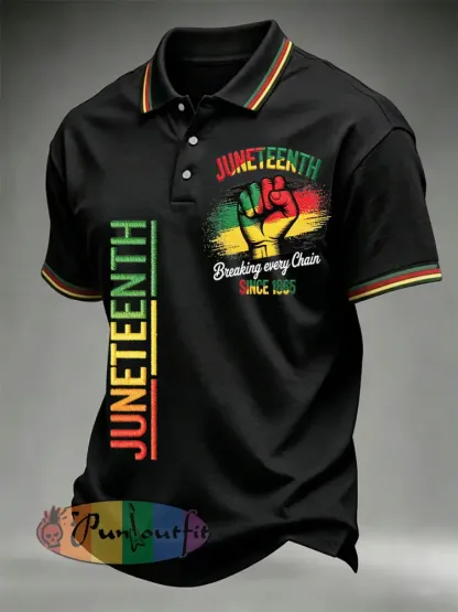 Men’s Juneteenth Breaking Every Chain Since 1865 Print Casual Polo - Black · S
