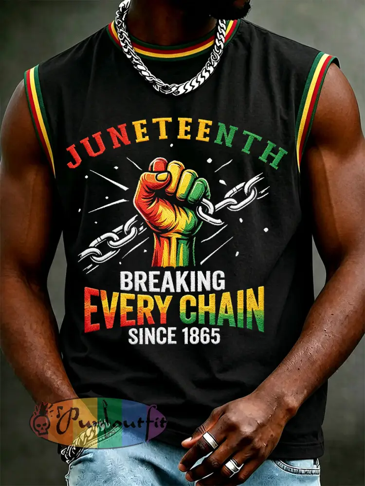 Men’s Juneteenth Breaking Every Chain Since 1865 Print Casual Vests - Black · S