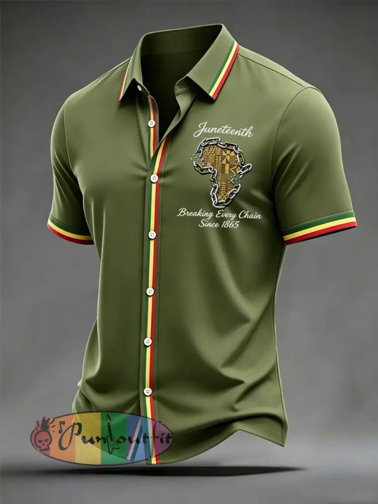 Men’s Juneteenth Breaking Every Chain Since 1865 Print Short Sleeve Shirt - Army Green · S