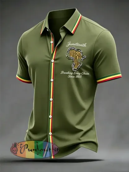 Men’s Juneteenth Breaking Every Chain Since 1865 Print Short Sleeve Shirt - Army Green · S