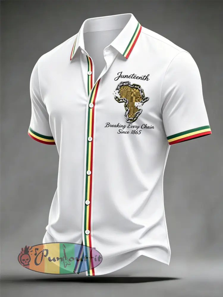 Men’s Juneteenth Breaking Every Chain Since 1865 Print Short Sleeve Shirt - White · S