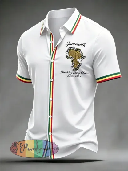 Men’s Juneteenth Breaking Every Chain Since 1865 Print Short Sleeve Shirt - White · S