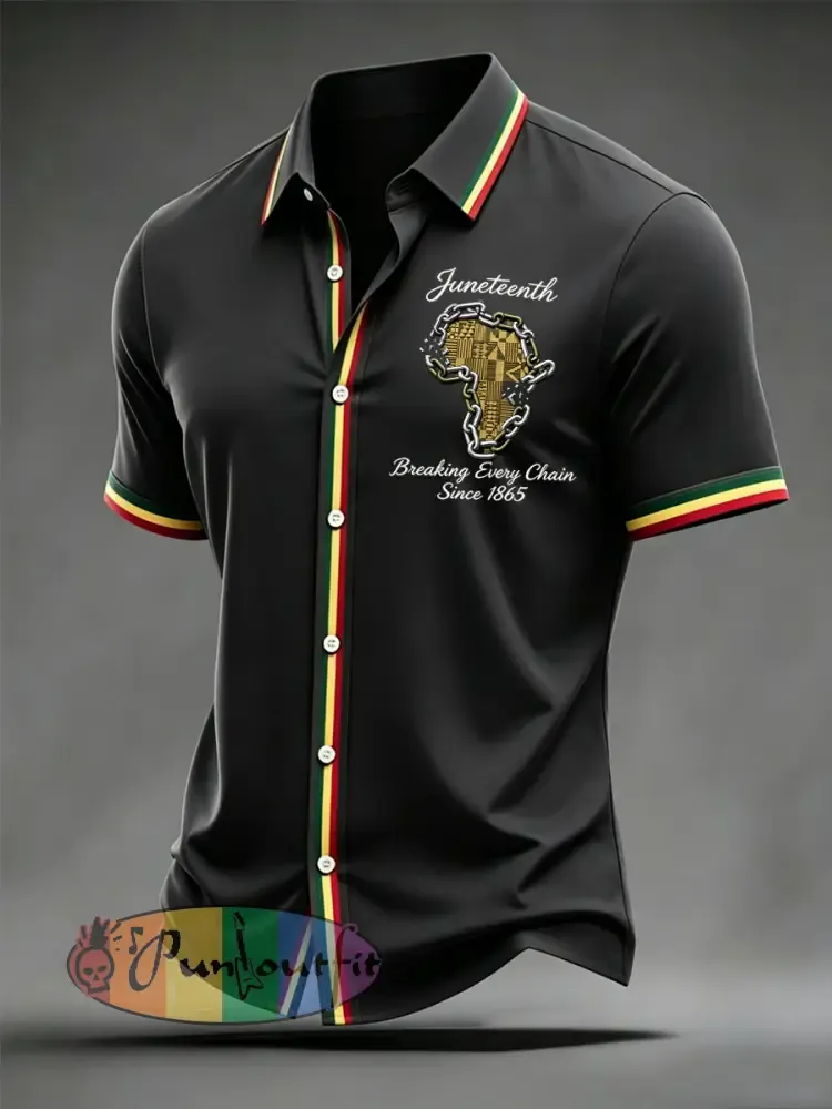 Men’s Juneteenth Breaking Every Chain Since 1865 Print Short Sleeve Shirt - Black · S