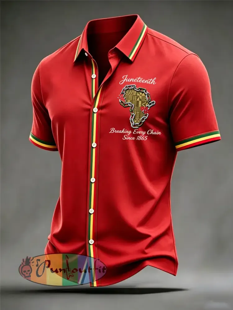 Men’s Juneteenth Breaking Every Chain Since 1865 Print Short Sleeve Shirt - Red · S