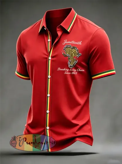 Men’s Juneteenth Breaking Every Chain Since 1865 Print Short Sleeve Shirt - Red · S