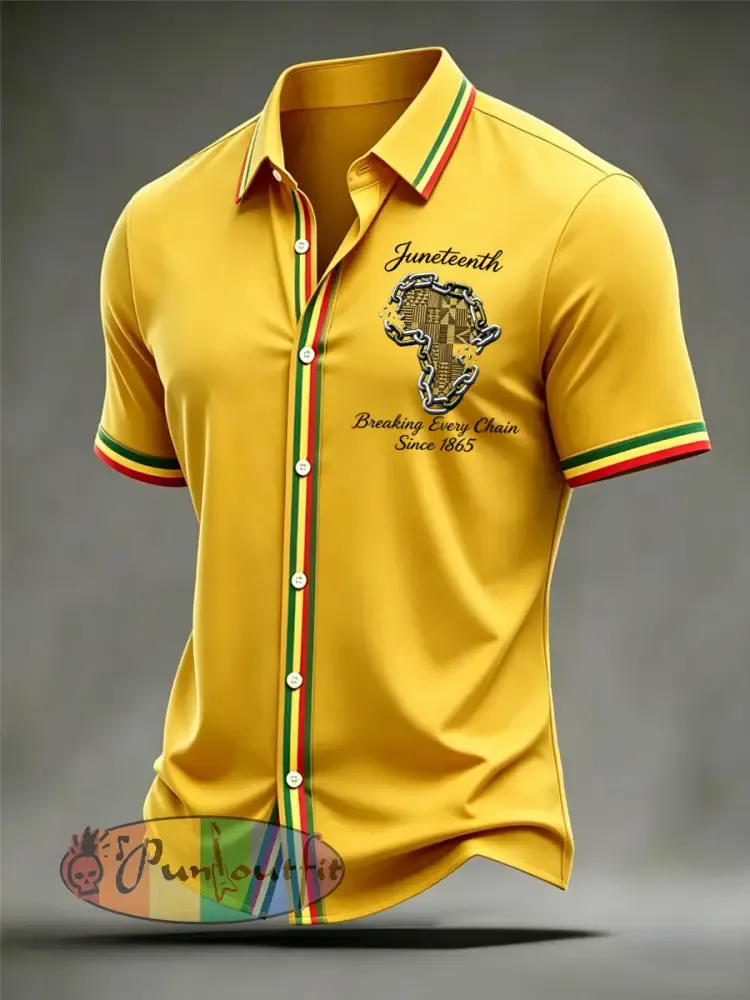 Men’s Juneteenth Breaking Every Chain Since 1865 Print Short Sleeve Shirt - Yellow · S