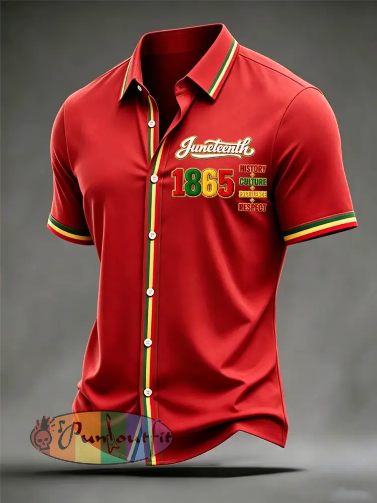 Men’s Juneteenth Print Casual Short Sleeve Shirt - Red · S