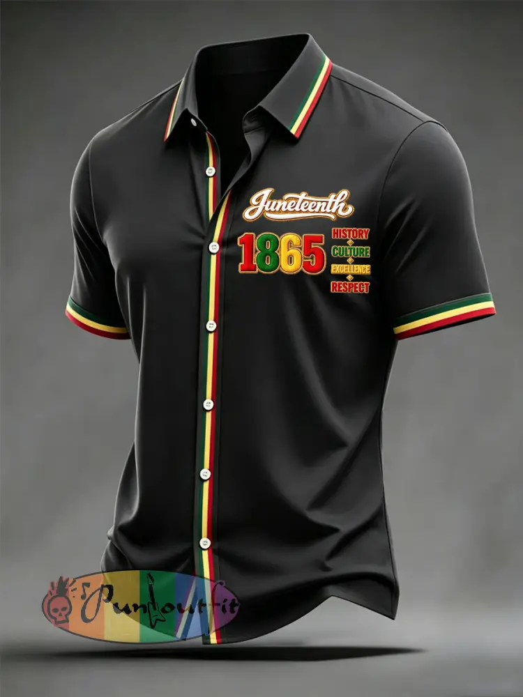 Men’s Juneteenth Print Casual Short Sleeve Shirt - Black · S