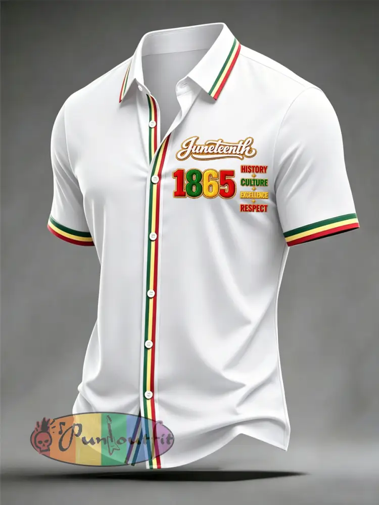 Men’s Juneteenth Print Casual Short Sleeve Shirt - White · S
