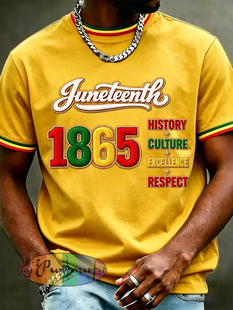 Men’s Juneteenth Print Casual Tee - Yellow · S