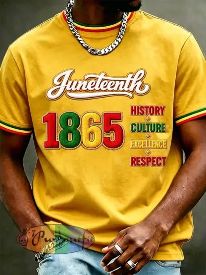 Men’s Juneteenth Print Casual Tee - Yellow · S