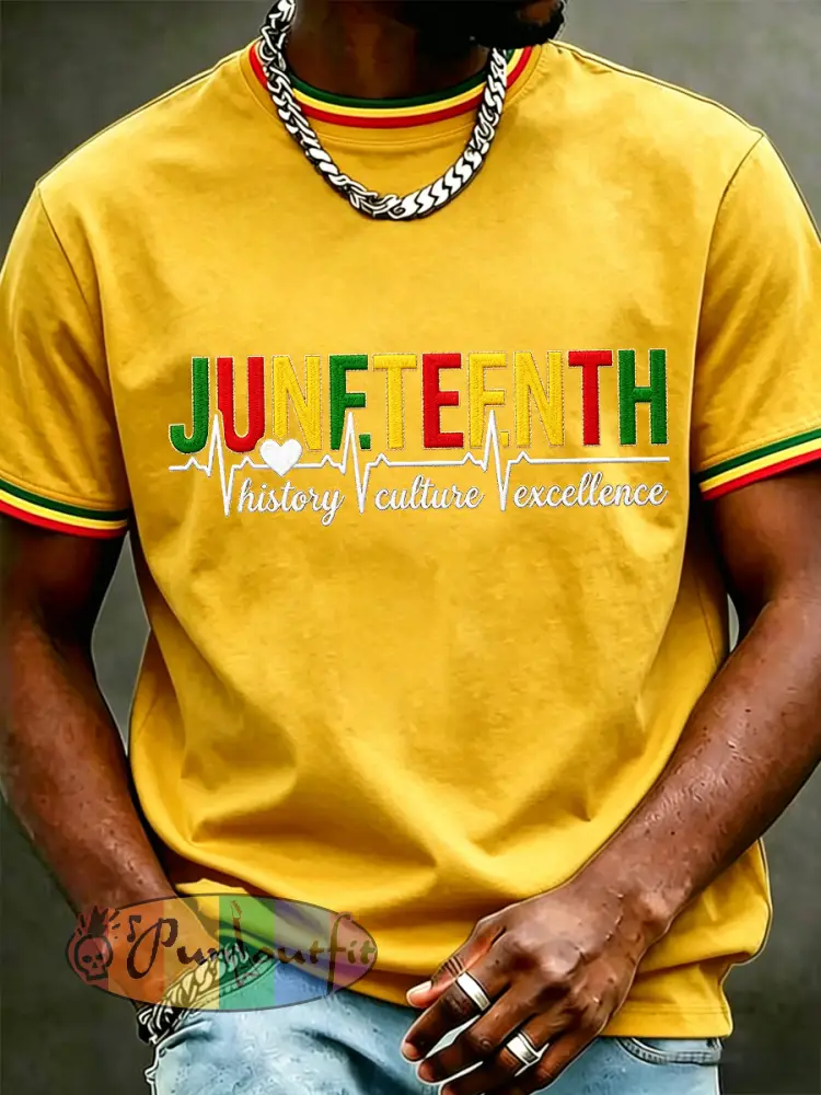 Men’s Juneteenth Print Casual Tee - Yellow · S