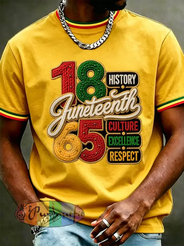 Men’s Juneteenth 1865 Print Casual Tee - Yellow · S