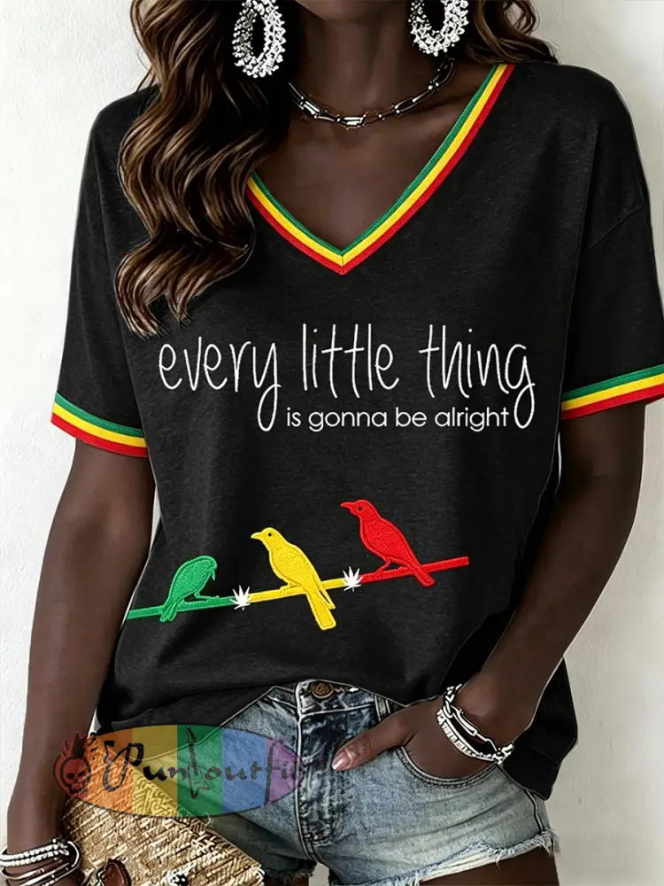 Women’s Reggae Music V-Neck T-Shirt - Black · S