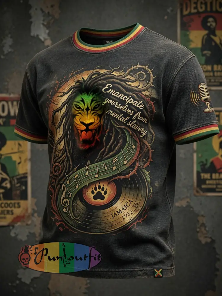 Casual Waffle-Weave T-Shirt for Retro Reggae Fans - As picture · S