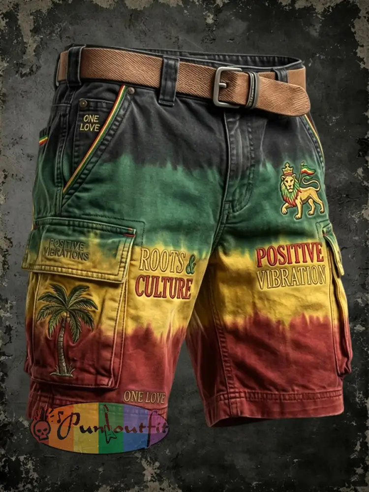 Retro Reggae-Inspired Gradient Casual Work Shorts - As picture · S