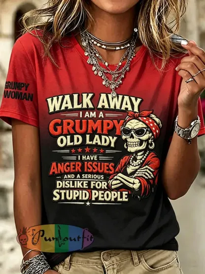 Women’s Grumpy Old Woman Printed Vintage Fashion Loose Short Sleeve T-Shirt - Red · S