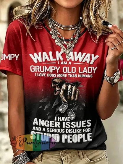 Women’s Grumpy Old Woman Printed Vintage Fashion Loose Short Sleeve T-Shirt - Red · S