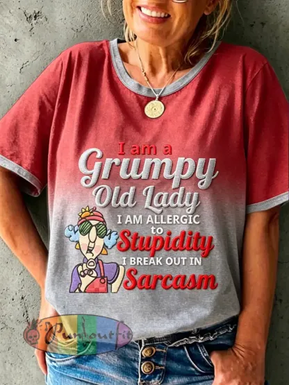 Women’s Grumpy Old Woman Printed Vintage Fashion Loose Short Sleeve T-Shirt - Red · S