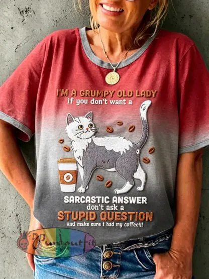 Women’s Grumpy Old Woman Printed Vintage Fashion Loose Short Sleeve T-Shirt - Red · S