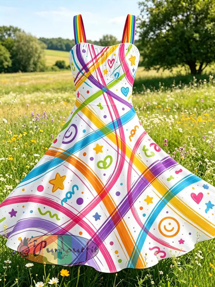 Women’s Fashion Graffiti Rainbow Print Dress - As picture · S