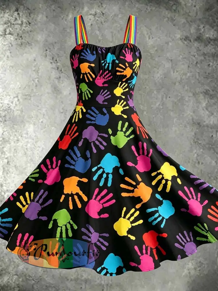 Women’s Fashion Graffiti Rainbow Print Dress - As picture · S