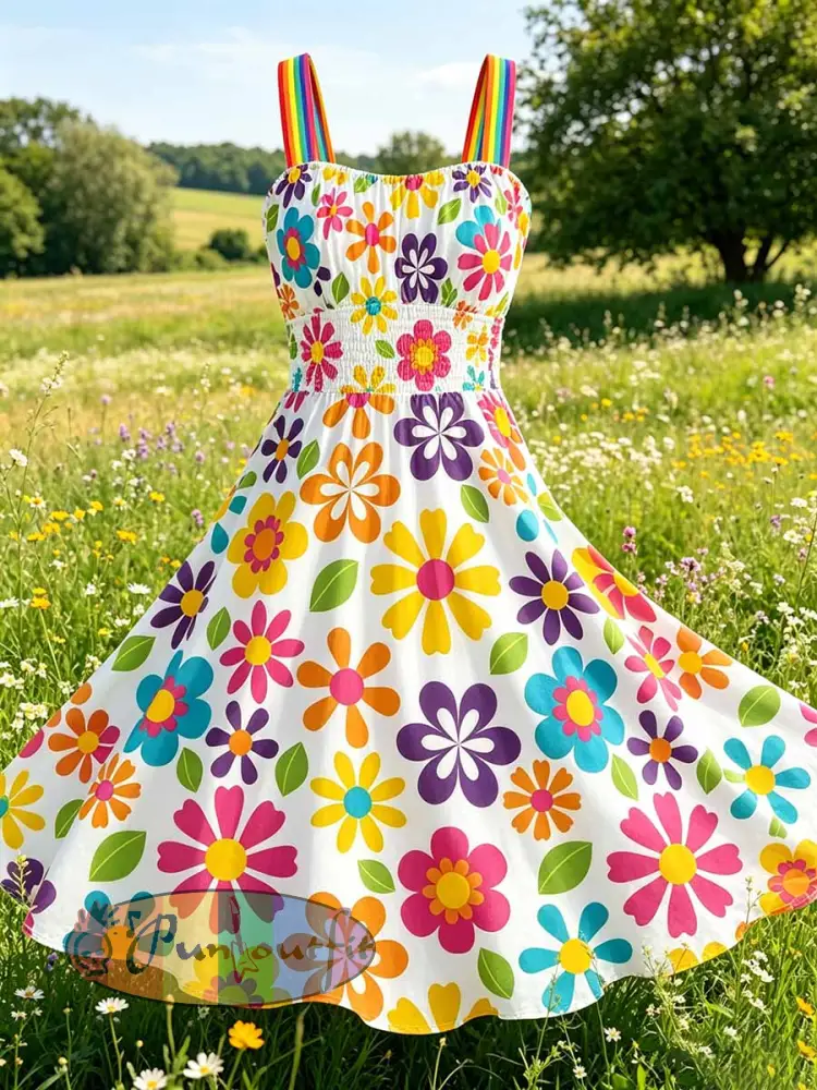 Women’s Fashion Graffiti Rainbow Print Dress - As picture · S