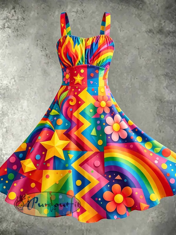 Women’s Fashion Graffiti Rainbow Print Dress - As picture · S