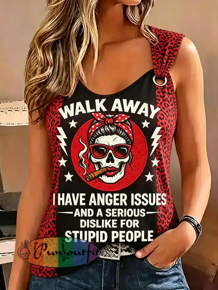 Women’s Grumpy Old Woman Print Sleeveless Tank Top - Red · S