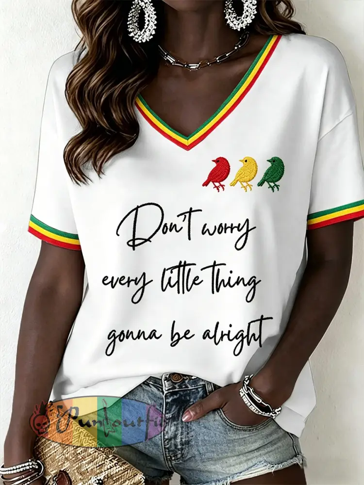 Women’s Reggae Music V-Neck T-Shirt - White · S
