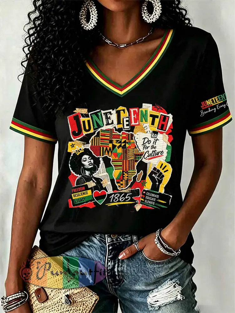 Women’s Juneteenth 1865 Print Casual Short Sleeve T-shirt - Black · S